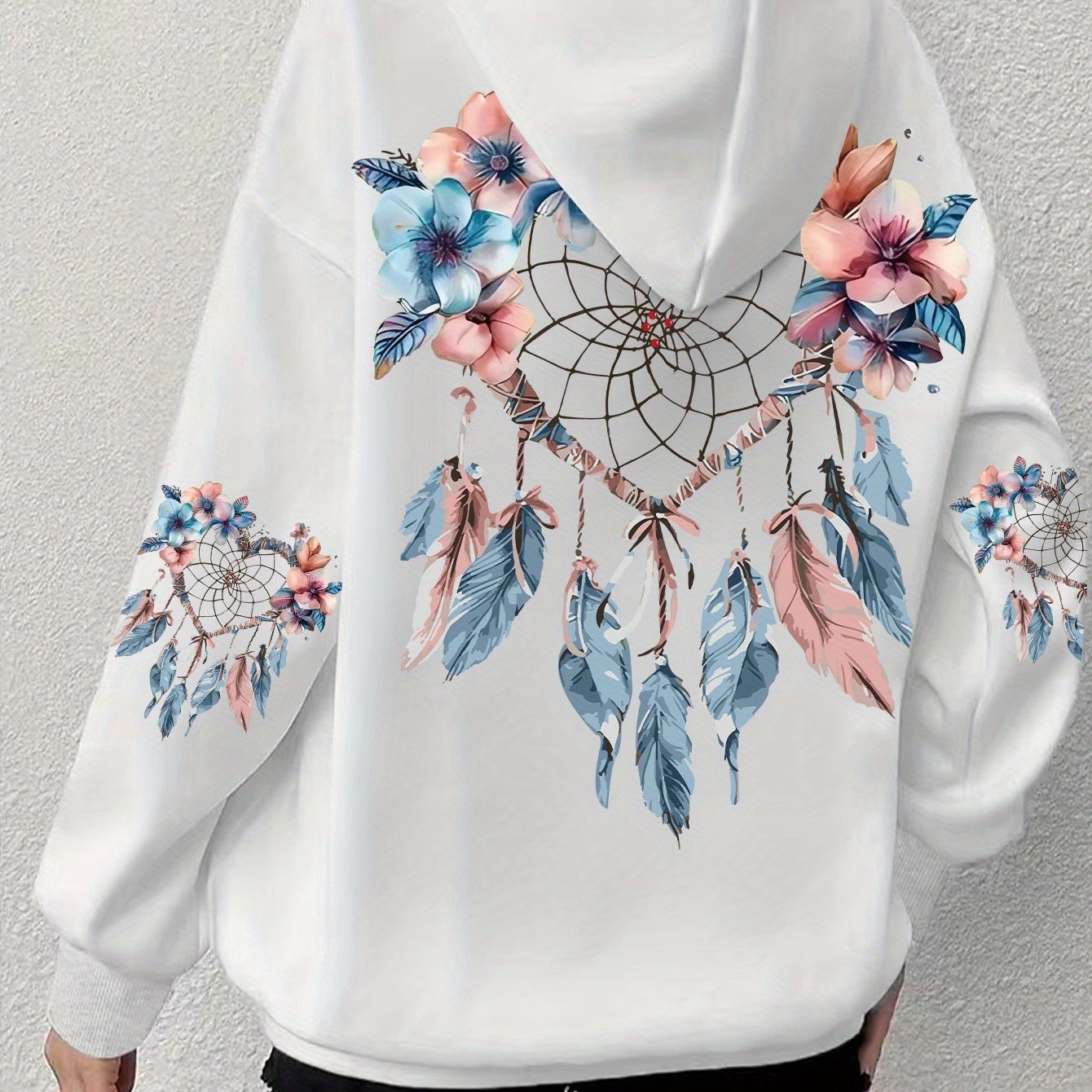 Women's Plus Size Dreamcatcher Hoodie Cozy Long Sleeve Pullover with Pockets