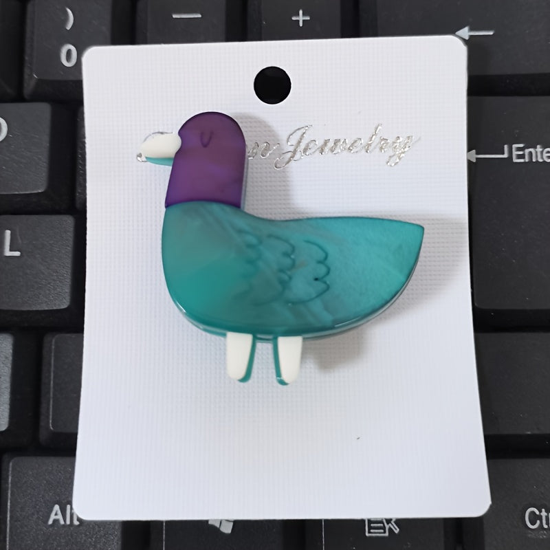 Animal-Shaped Acrylic Duckling Brooch Pin with Color Block Design for Clothing
