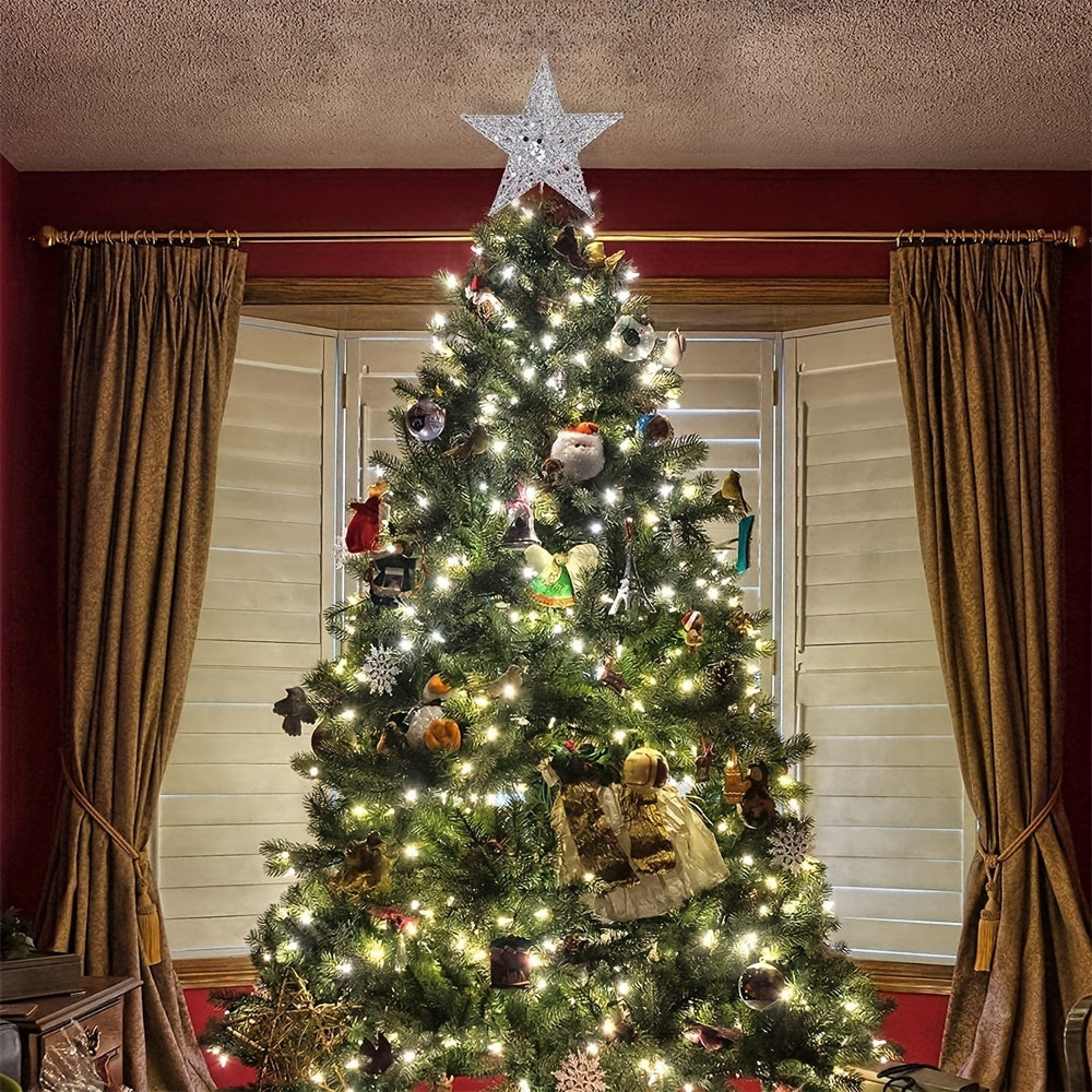 Handcrafted Iron Glitter Star Tree Topper for Christmas and Thanksgiving No-Battery Tabletop or Tree Display Pack of 1