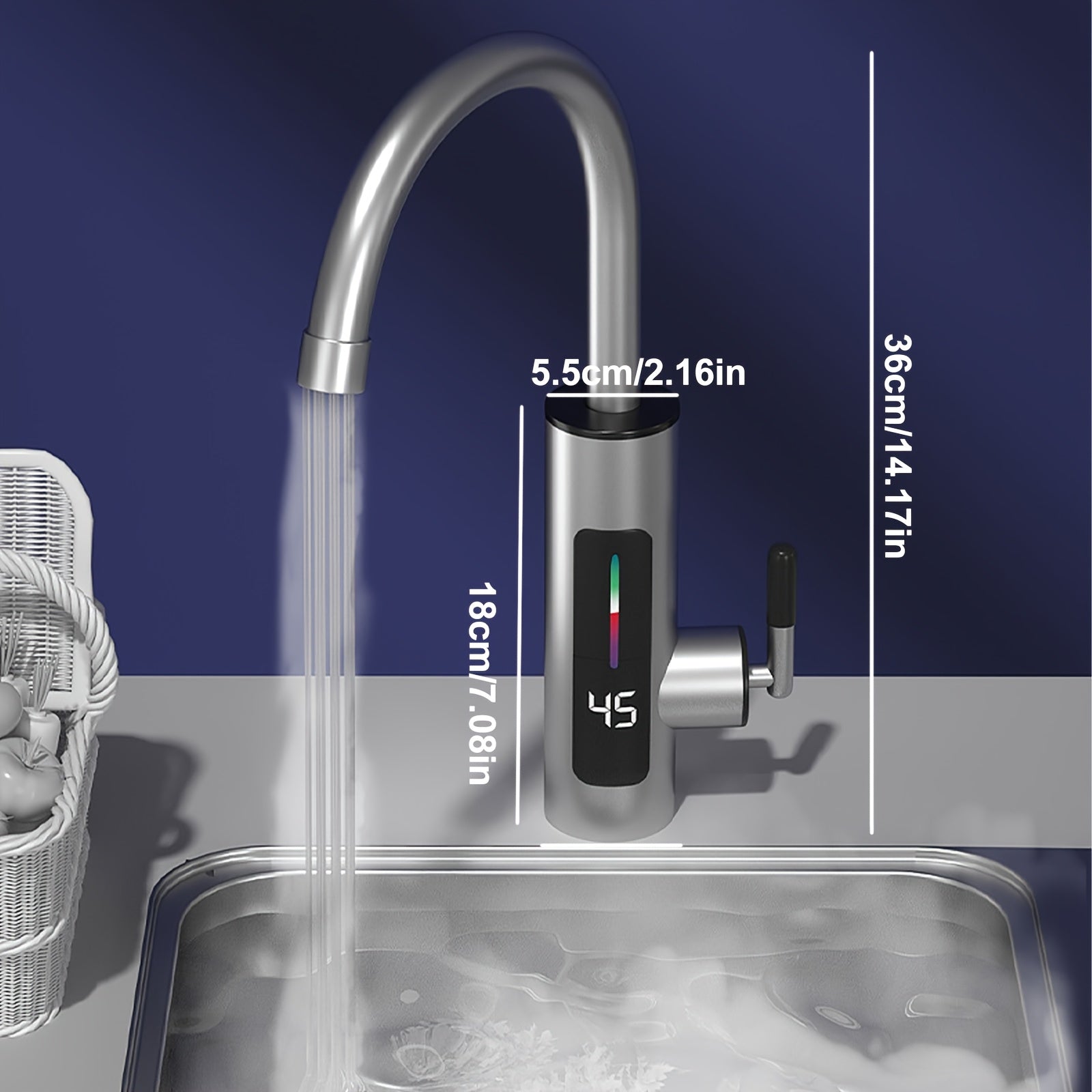 Stainless Steel Hot Water Tap with LED Display 3000W Overheat Protection Dual Hot Cold
