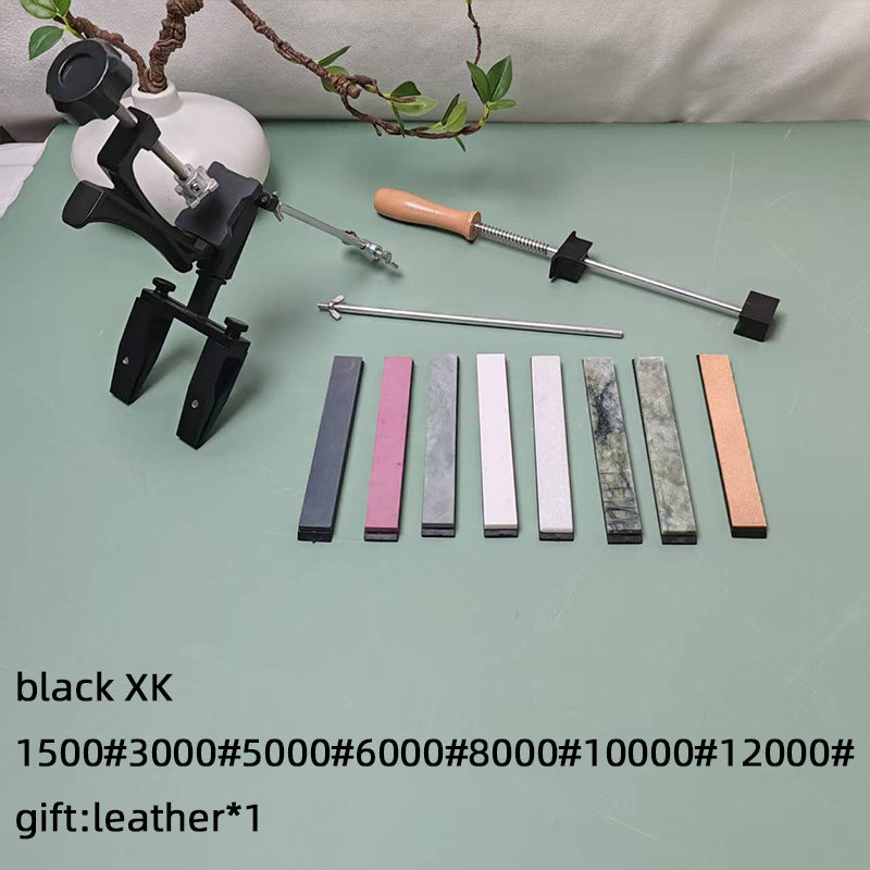 Afilador de cuchillos de cocina con sistema giratorio, ángulo ajustable, base de madera, mango ergonómico