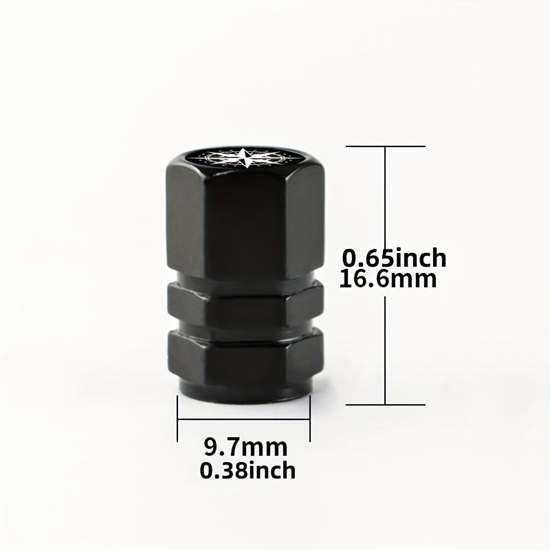 4PCS Black Aluminum Alloy Tire Valve Caps Stylish Compass Design for Cars SUV Motorcycle