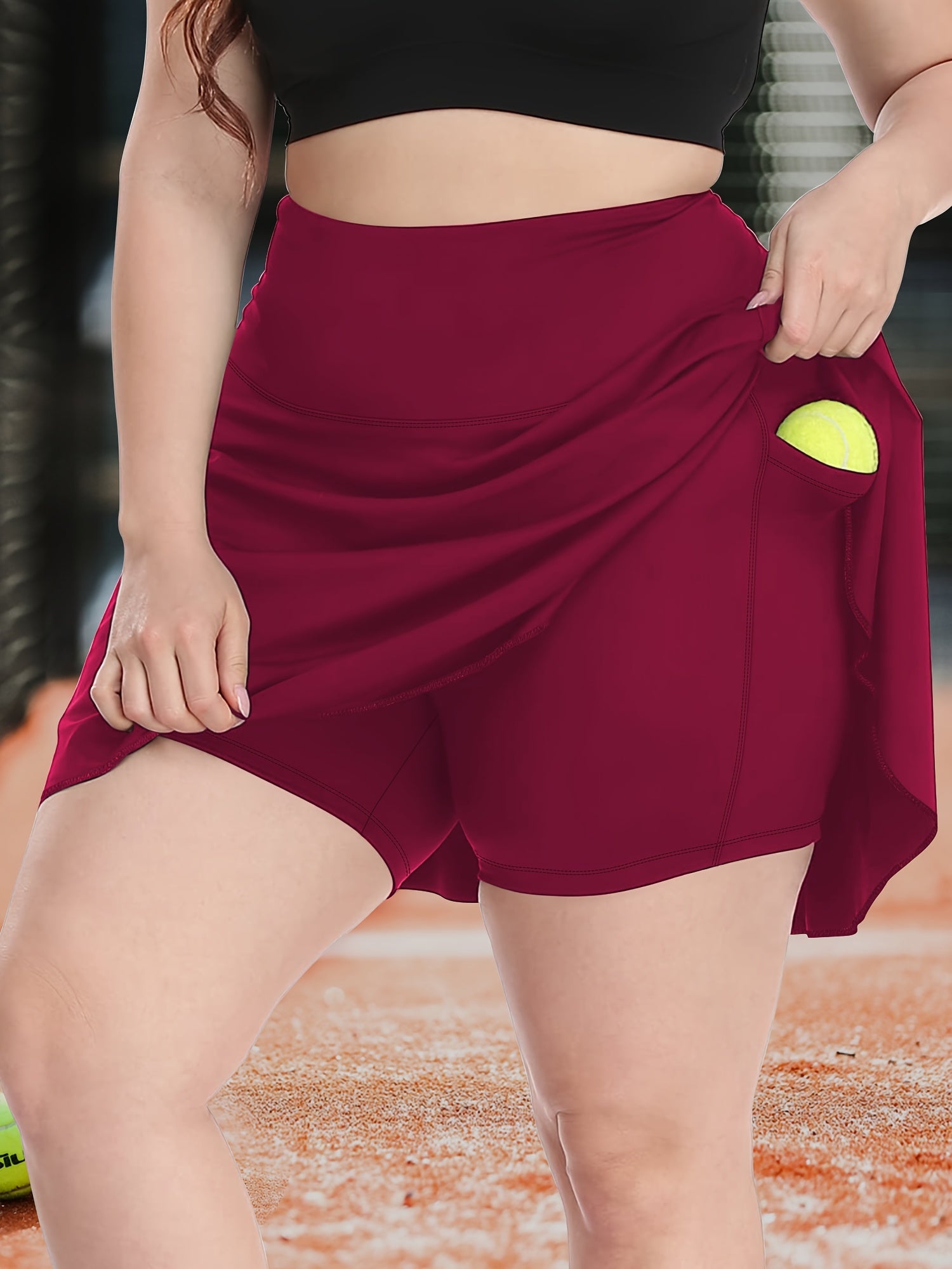 Falda deportiva de punto de poliéster con vuelo para mujer en verano, color sólido, con bolsillo lateral