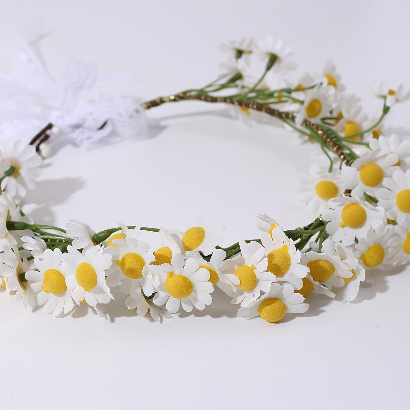 White Daisy Ribbon Hairband Boho Chic Festival Beach Wedding Accessory