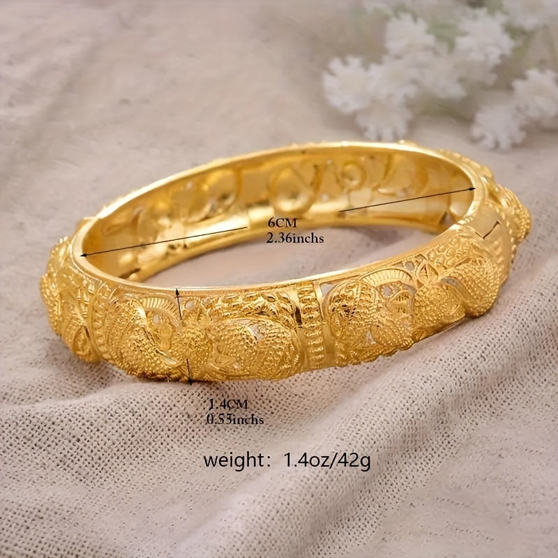 Gold Plated Copper Cuff Bracelet with Hollow Flower Design for Women Daily Wear