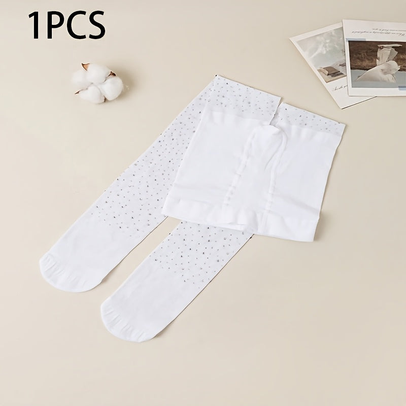 Baby Girls Tights Black and White Rhinestone-Studded Knit Polyester All-Season