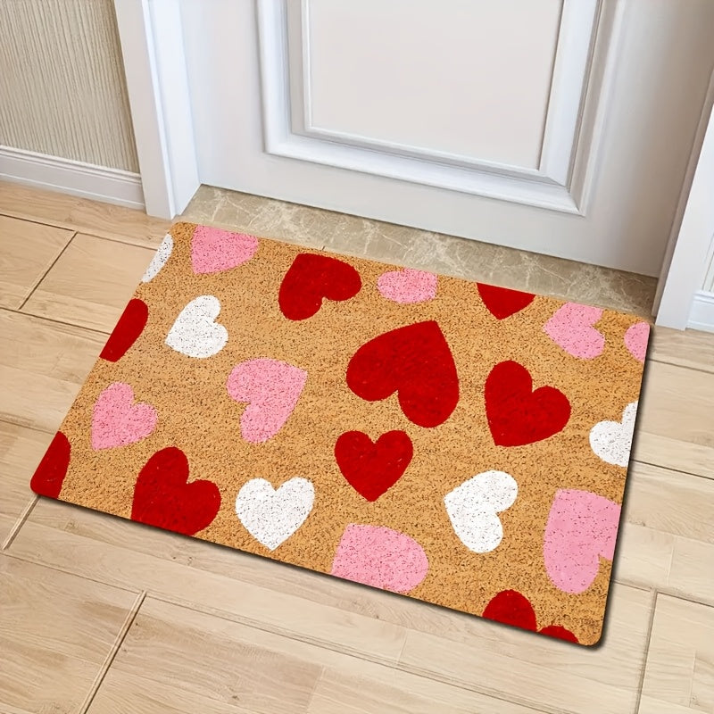 Valentine's Day Heart Door Mat Indoor Outdoor Stain-Resistant Polyester Rug