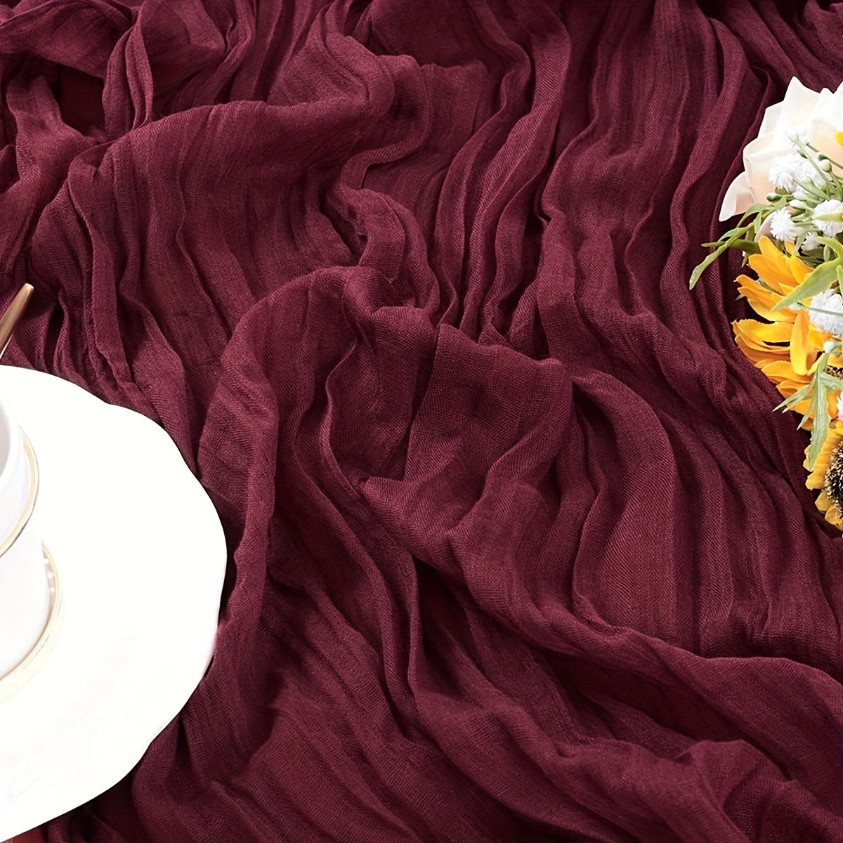 Burgundy Cheesecloth Table Runner Bohemian Country Style for Weddings and Events
