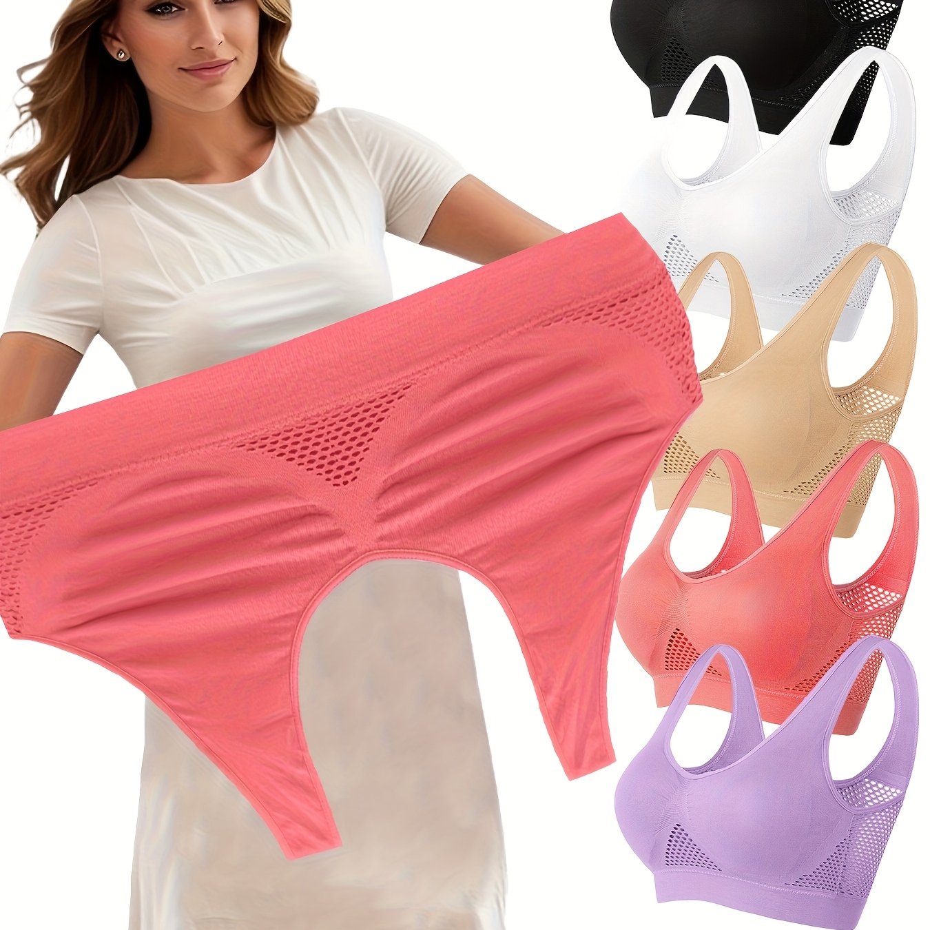 Plus Size Sports Bras Set Breathable Mesh No Underwire with Pads