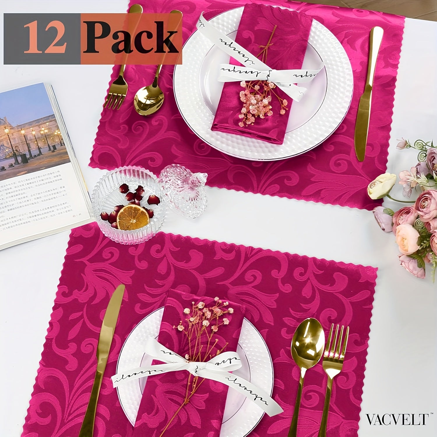 Set of 12 Satin Jacquard Napkins 43.18 cm for Banquets Weddings Parties