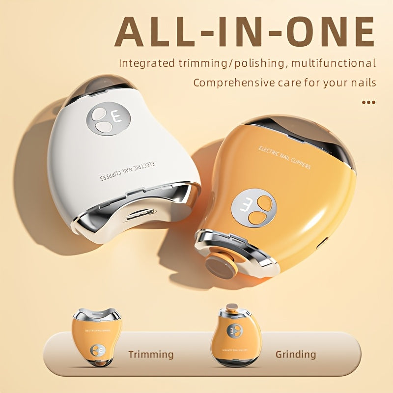 2-in-1 Electric Nail Clipper and Grinder USB Rechargeable Manicure Pedicure Tool White