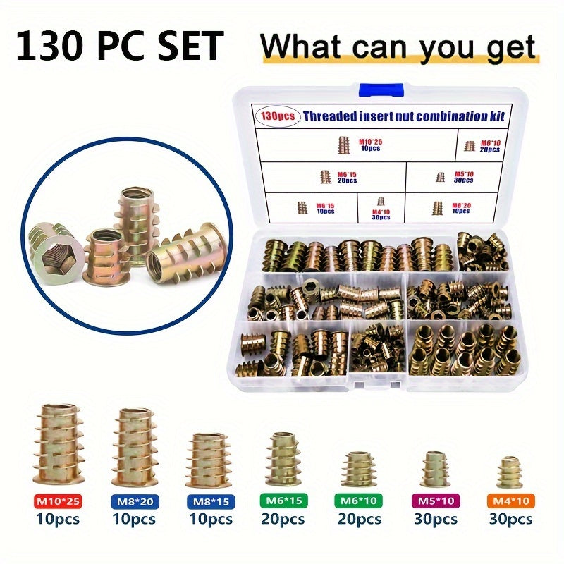 Threaded Inserts Nut Kit for Wood Furniture Zinc Alloy Bolt Fasteners