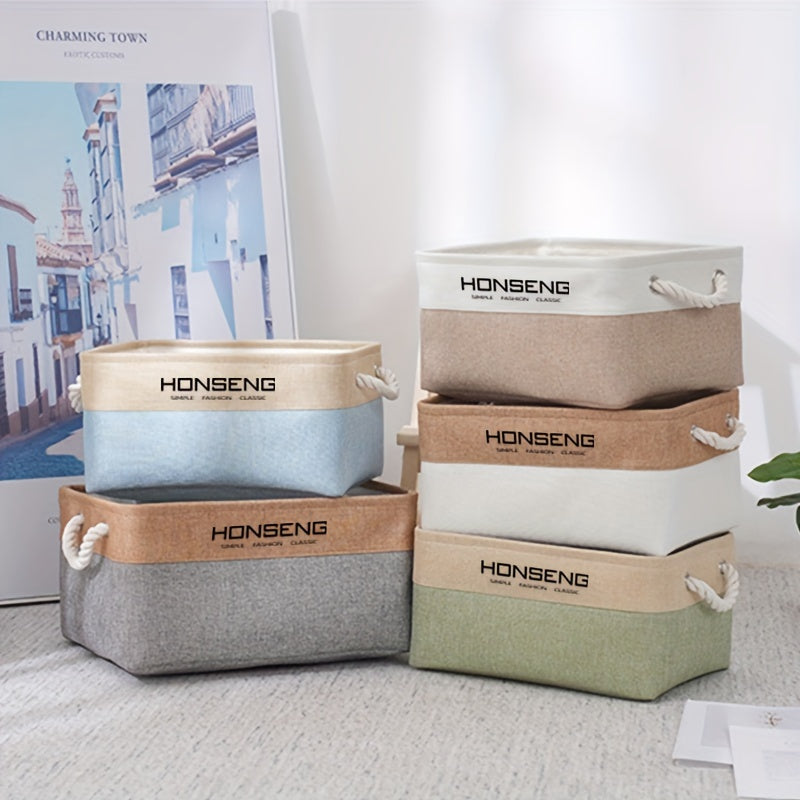 Set of 3 Large Linen Storage Baskets for Clothing, Toys, and Books