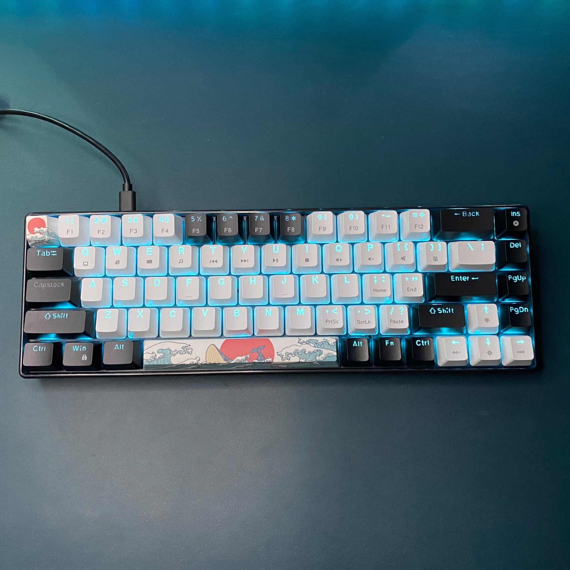 68-Key Mechanical Gaming Keyboard with Blue Backlight Hot-Swappable Switches and Detachable Cable