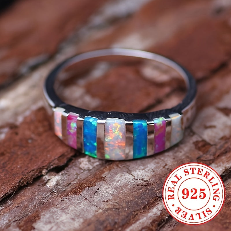 Ayollar uchun vintage nafis uslubidagi moda halqasi, 925 sterling kumushdan tayyorlangan, sun'iy opal bilan bezatilgan, og'irligi 3.4g. Oktyabr tug'ilgan kunlari uchun yoki kundalik va ta'til zargarlik sifatida mukammal.