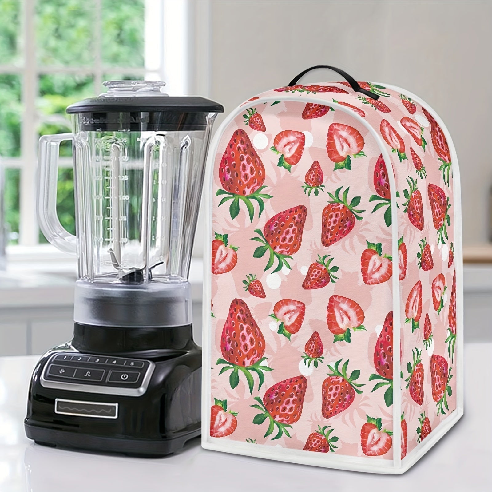 Pink Strawberry-Themed Kitchen Blender Dust Cover with Handle