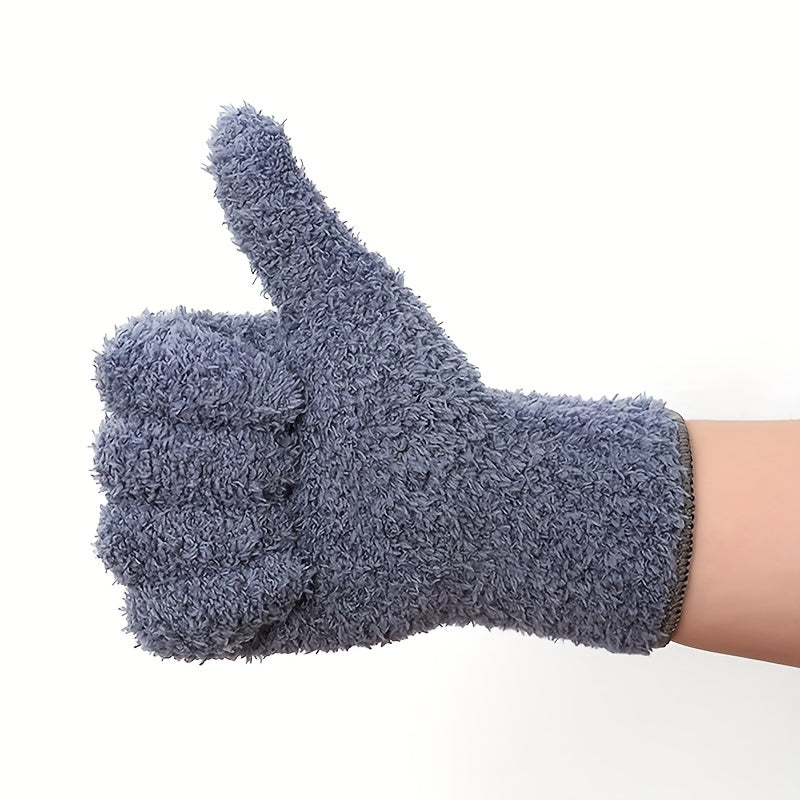 Microfiber Coral Fleece Cleaning Gloves Five-Finger Dust Remover Blue