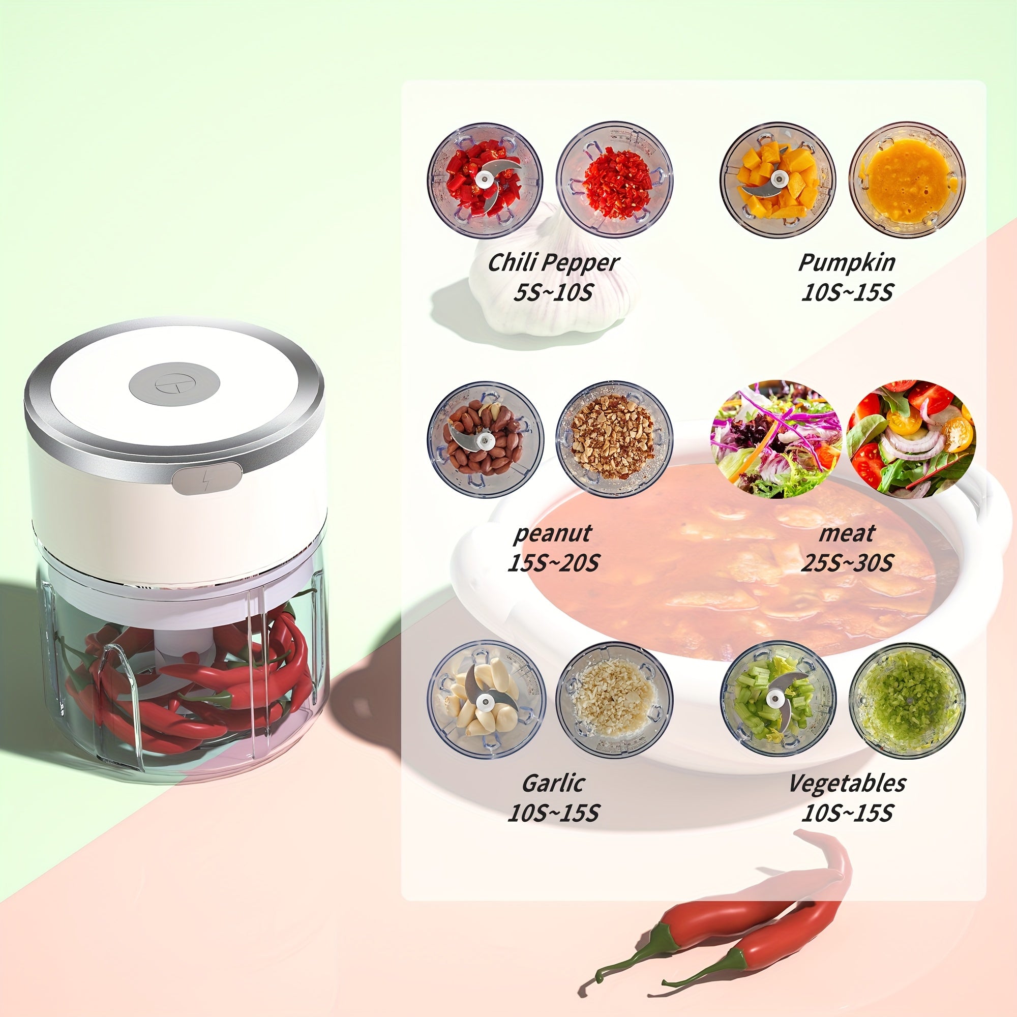 8.45oz Elektr mini sarimso'p maydalagich USB qayta zaryadlanadigan 1200 RPM Kichkina bardoshli