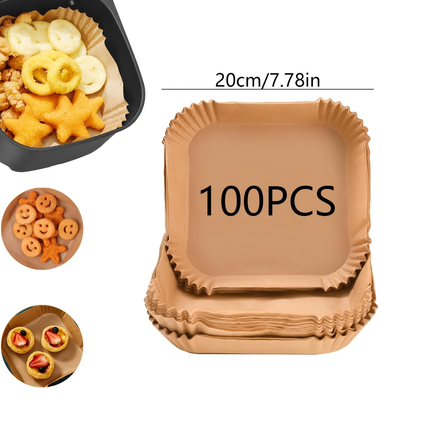 Square Air Fryer Paper Pads BPA-Free Waterproof Disposable Baking Accessories Pack of 50 100 250