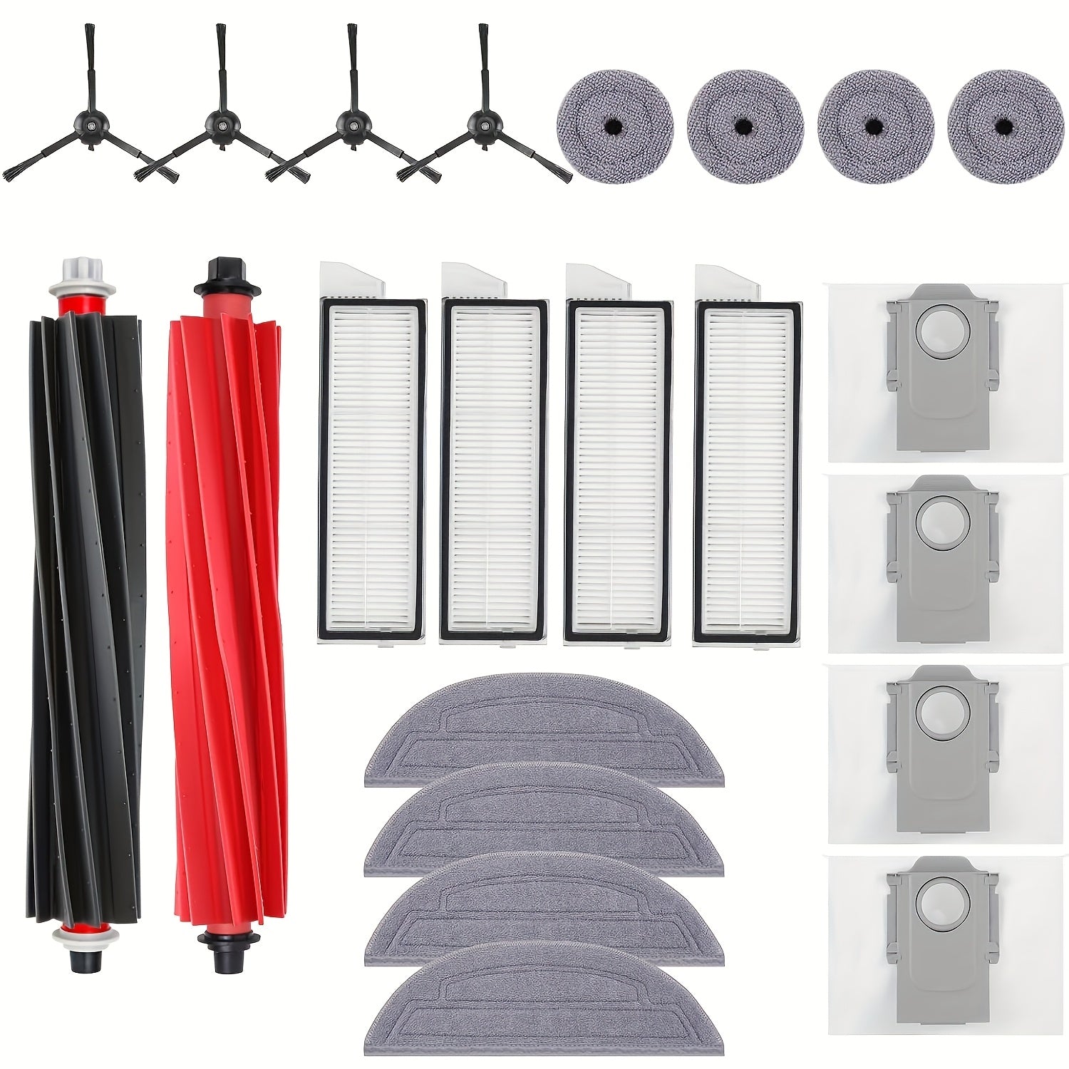 Roborock S8 Max/MaxV Ultra aksessuar to'plami o'z-o'zini tozalovchi cho'tka, 4 ta mini mop, HEPA filtri, yon cho'tka va vakuum sumkasini o'z ichiga oladi.
