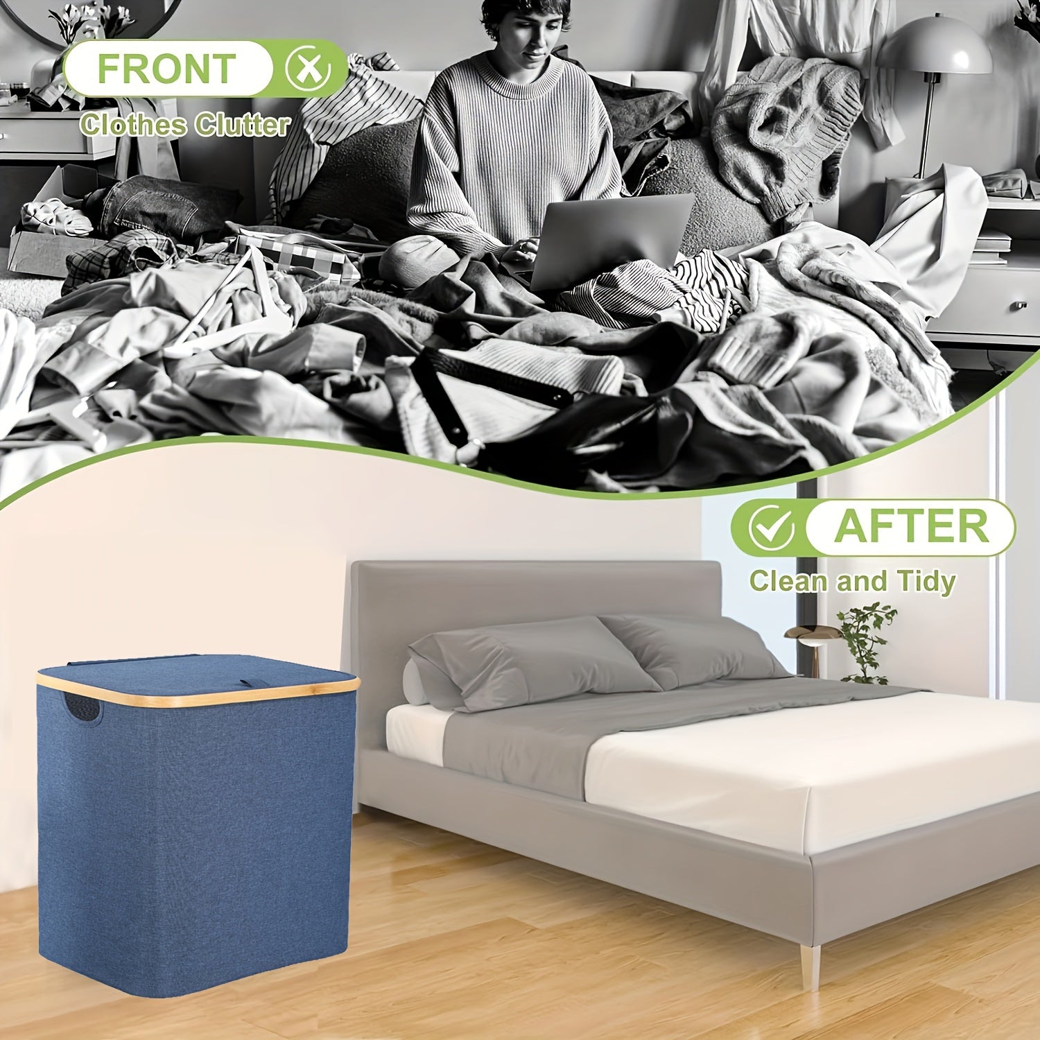 Bamboo Laundry Hamper 60L Foldable Waterproof Collapsible Closet Bathroom Storage