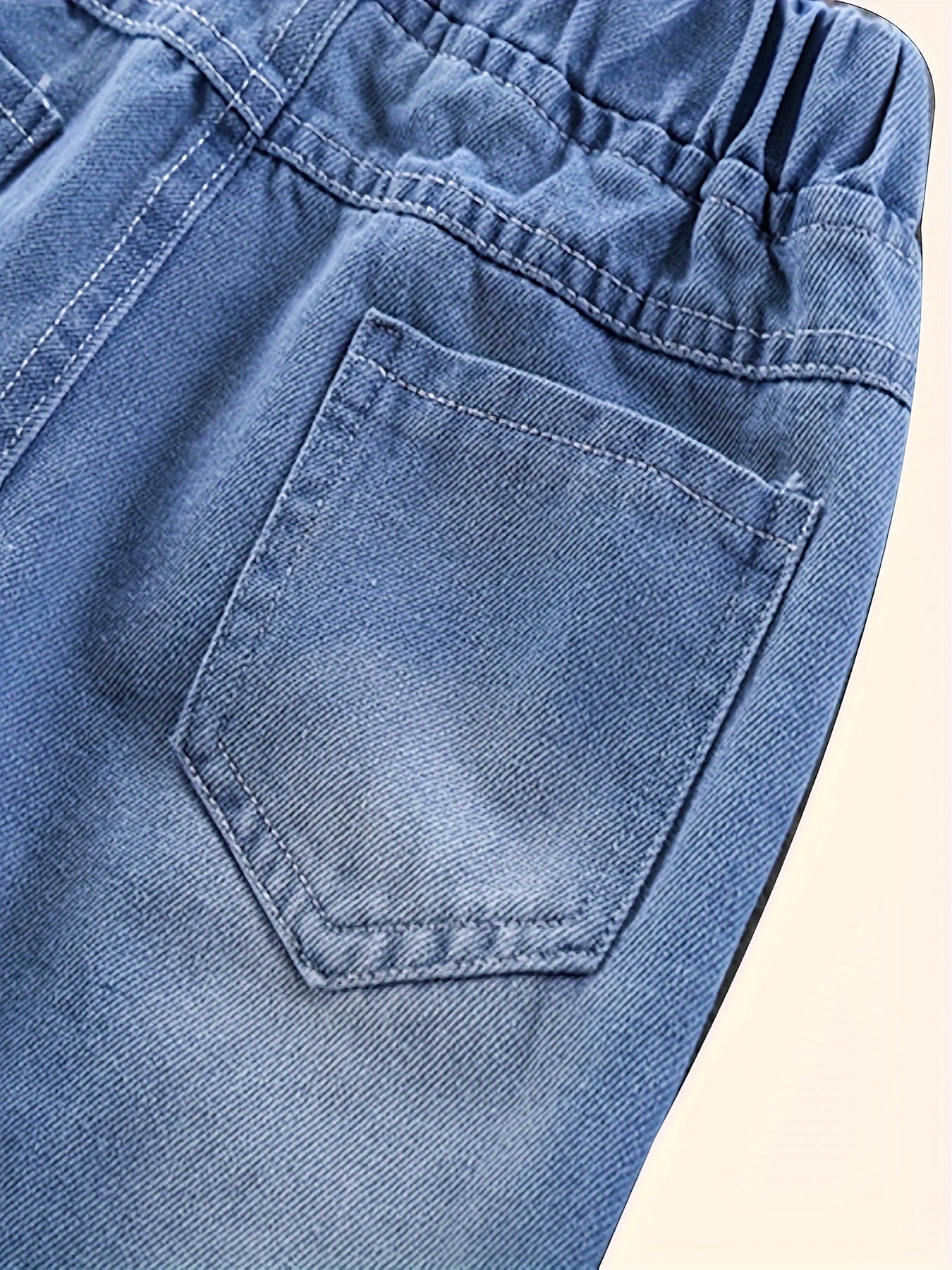 Boys Ripped Denim Jeans All-Season Cartoon Pattern Elastic Waist Straight Fit