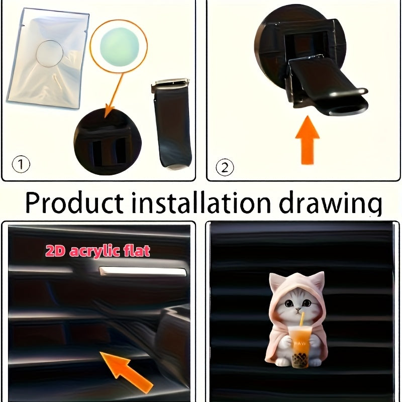2D Acrylic Flat Cat Car Air Freshener Vent Clip Aromatherapy Diffuser Decoration