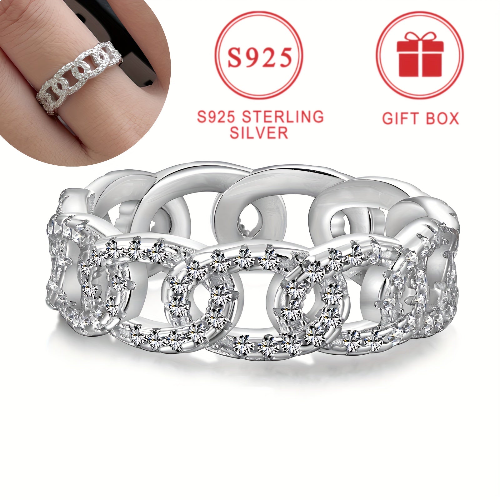 925 Sterling Silver dan yasalgan ajoyib keng halqa, porloq kubik zirkoniya bilan - har kuni kiyish yoki sovg'a berish uchun ideal, nafis sovg'a qutisi bilan birga keladi, mukammal zargarlik sovg'asi.