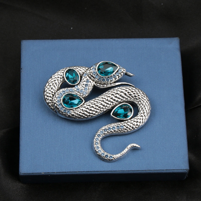 Broche antiguo de serpiente de cristal con rhinestones para chaquetas y suéteres