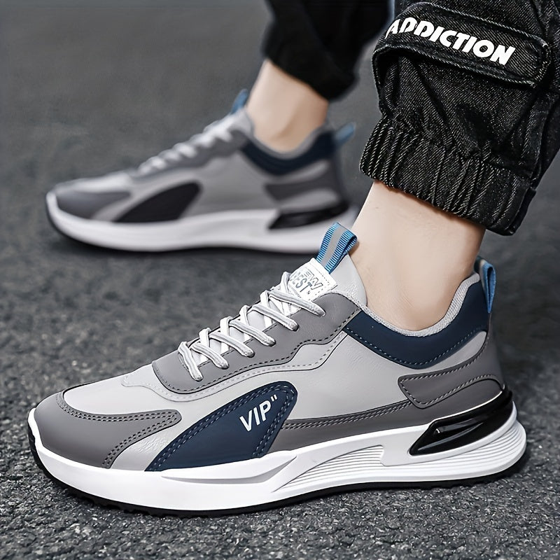 Men's Color Block Lace-Up Non-Slip Running Shoes for Gym Workout Casual Sneakers