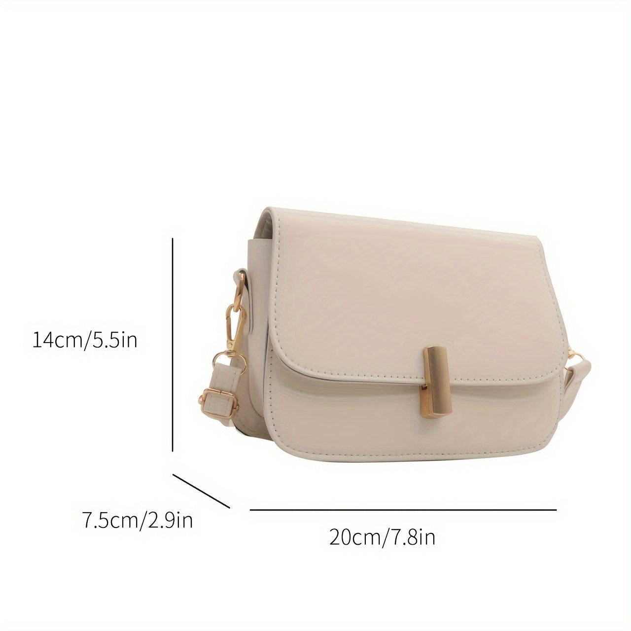 Women's PU Crossbody Bag with Adjustable Strap and Turn-Lock Closure in Black or White