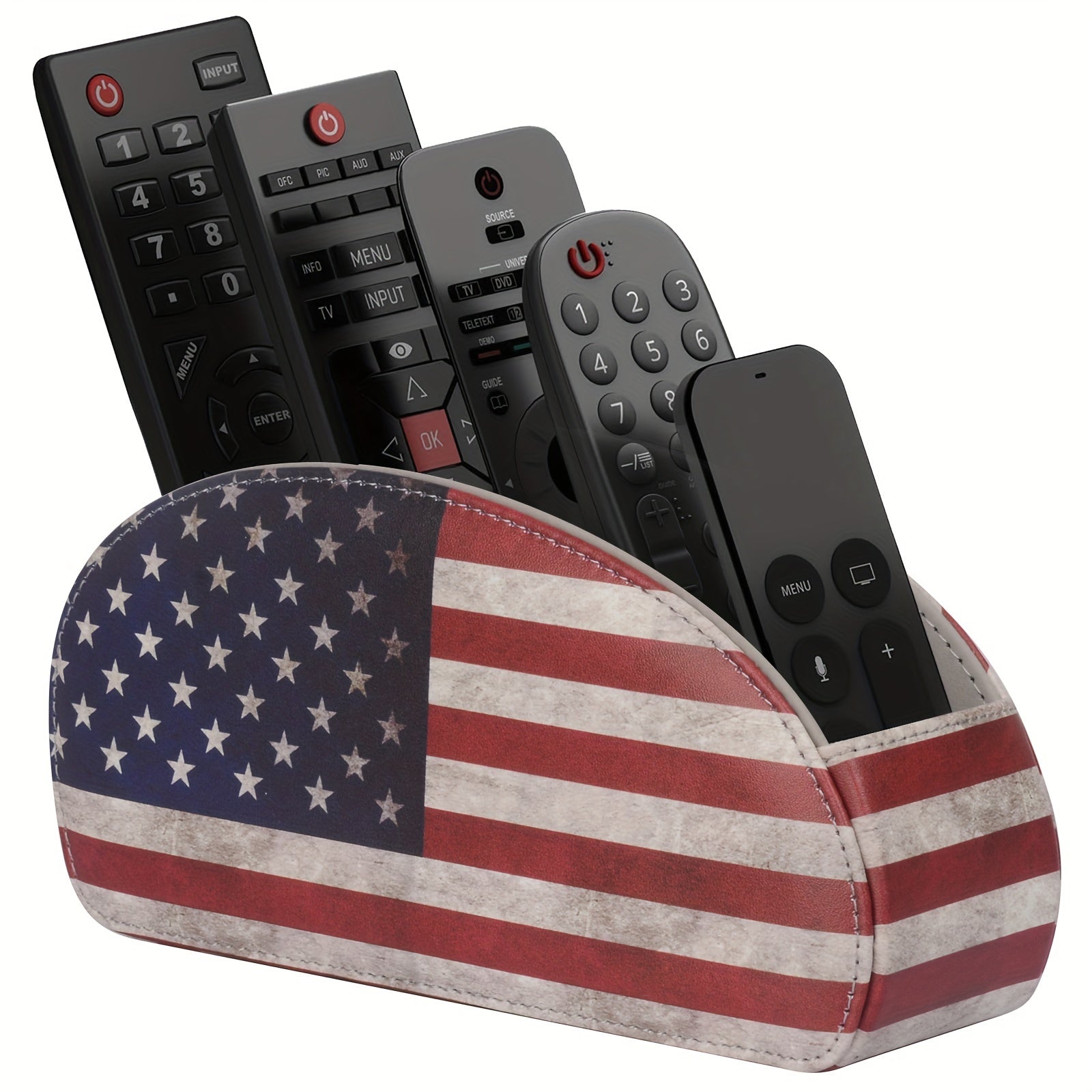 Organizador de control remoto de cuero PU con 5 compartimentos para almacenamiento en escritorio