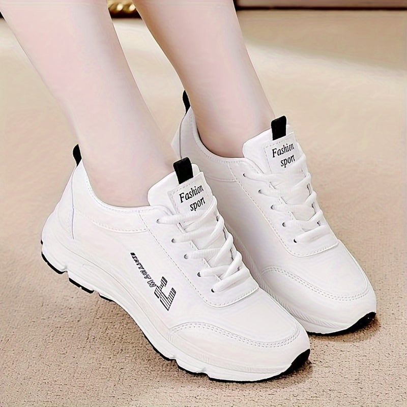 Women's White Lightweight Chunky Sneakers Low Top Casual All-Season Rubber Sole