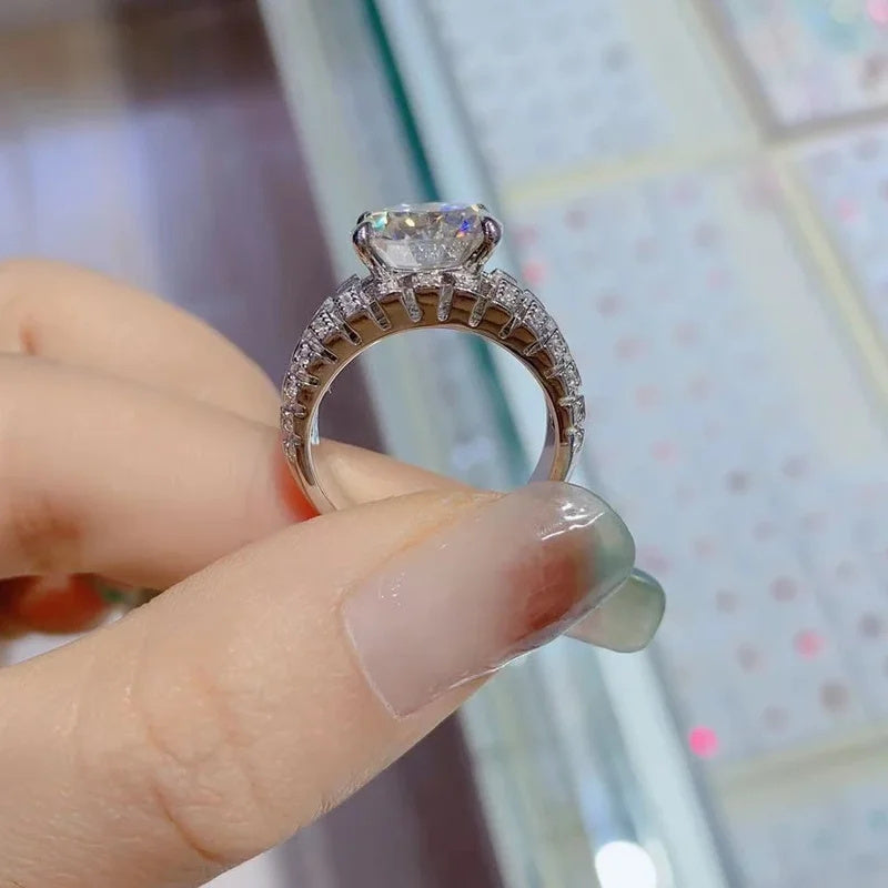Women's Engagement Ring Moissanite 5 Carat S925 Silver Band Wedding Jewelry