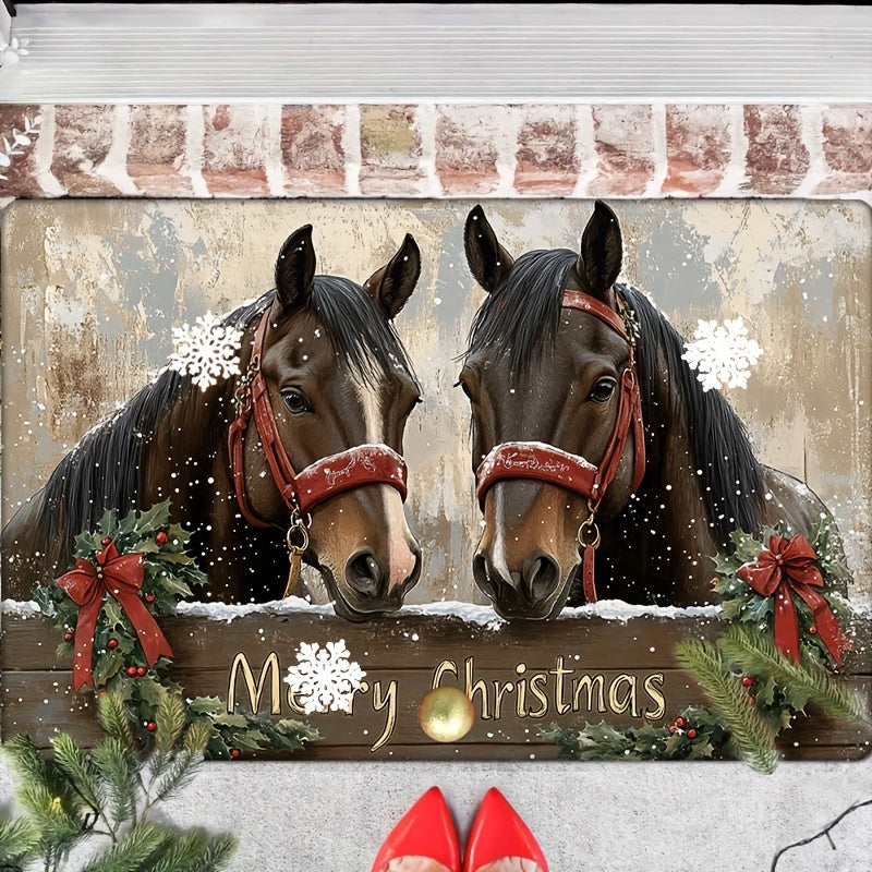 Holiday Christmas Horse Doormat Non-Slip Washable Water-Resistant for Kitchen or Living Room