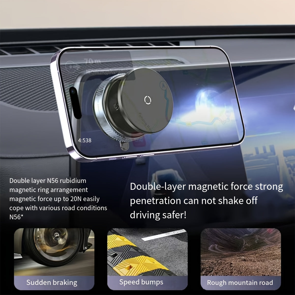 Adjustable Car Phone Holder with 360-Degree Rotation Suction Mount Magnetic Desktop Stand