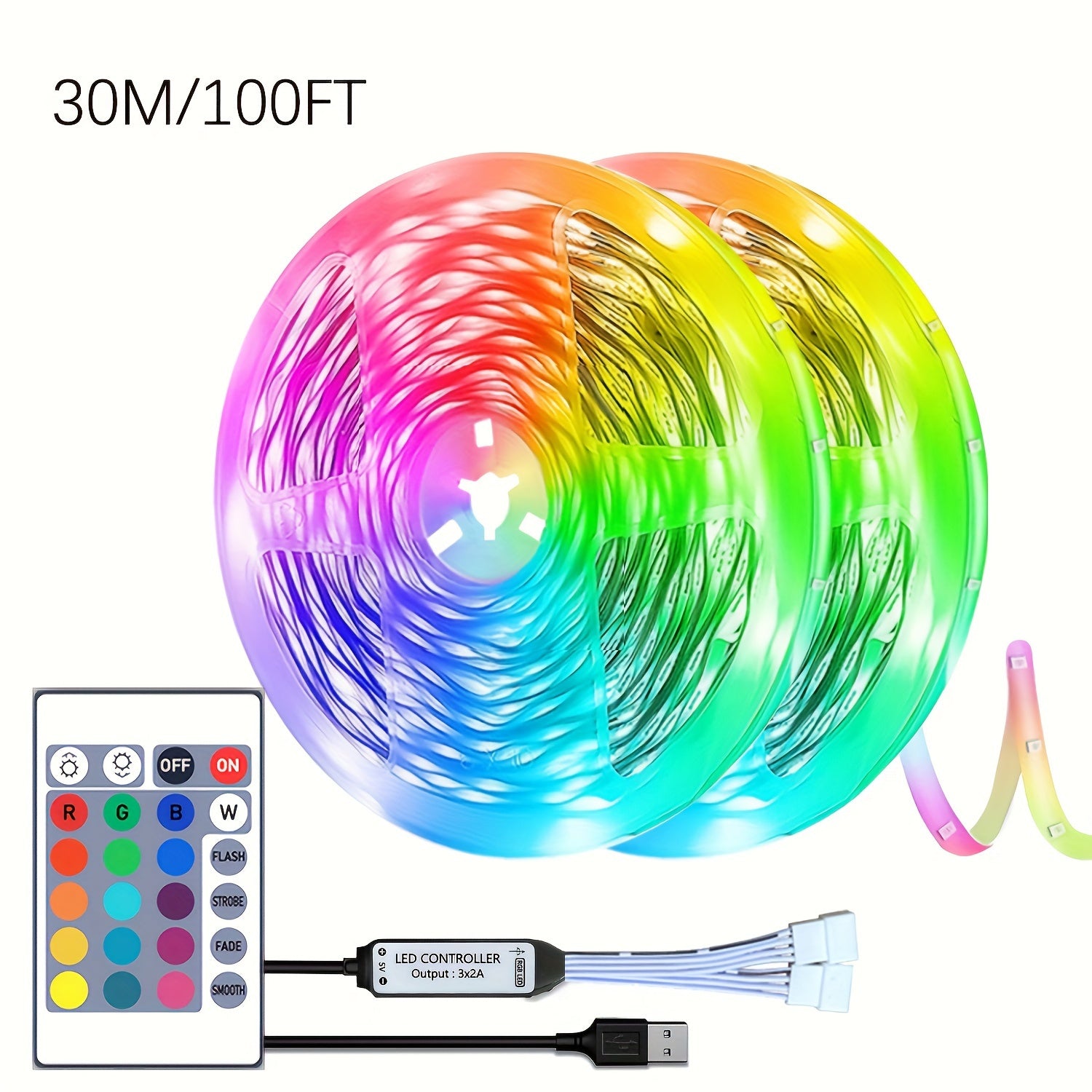RGB LED Strip Lights 91.44cm to 30.48m USB Powered Infrared Sensor Color Adjustable