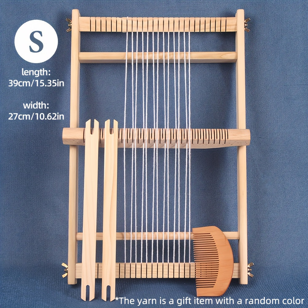 Handmade Wooden Weaving Loom Kit for DIY Tapestries and Carpets in Khaki
