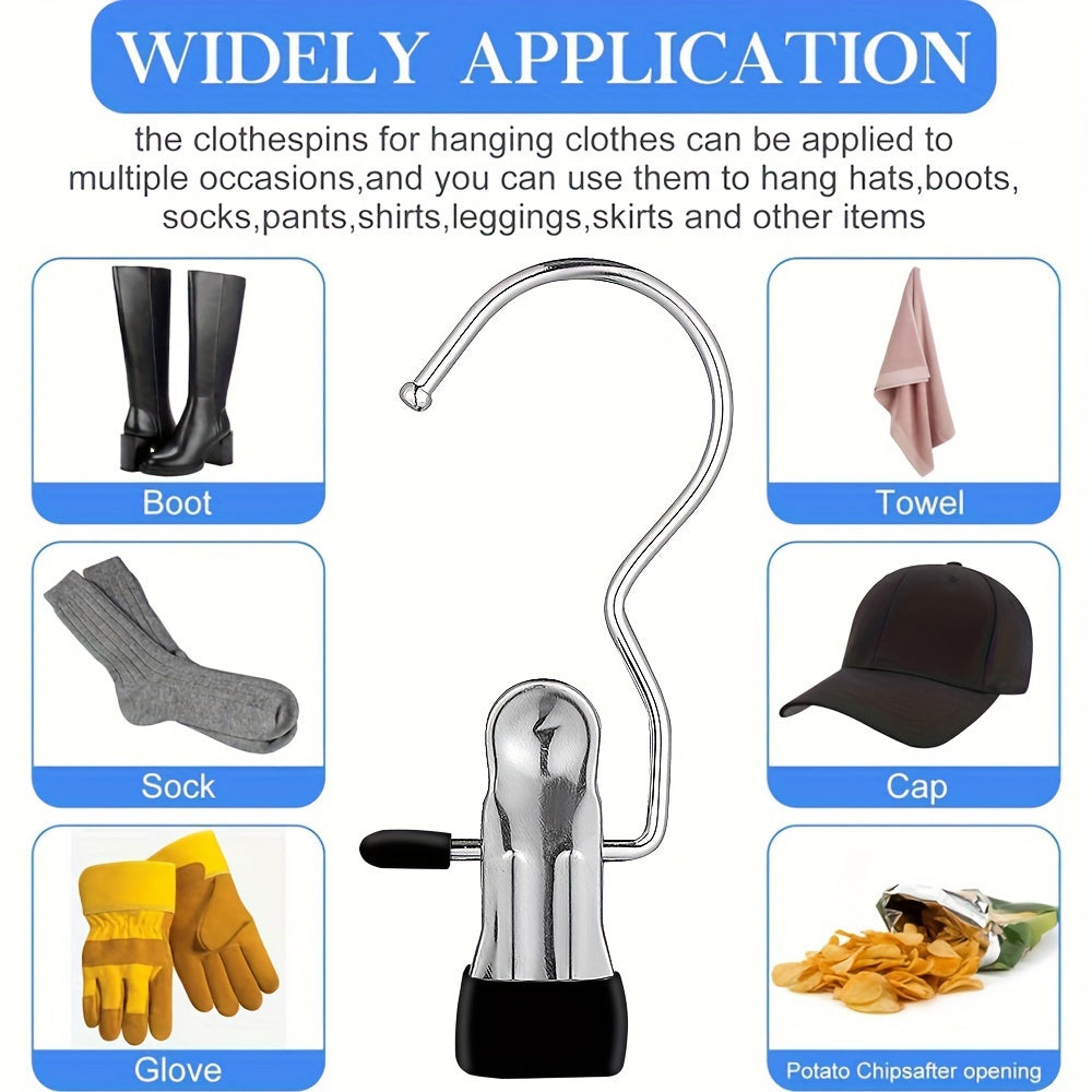 Set of 20 Stainless Steel Multi-Use Clips with Hooks for Laundry and Storage