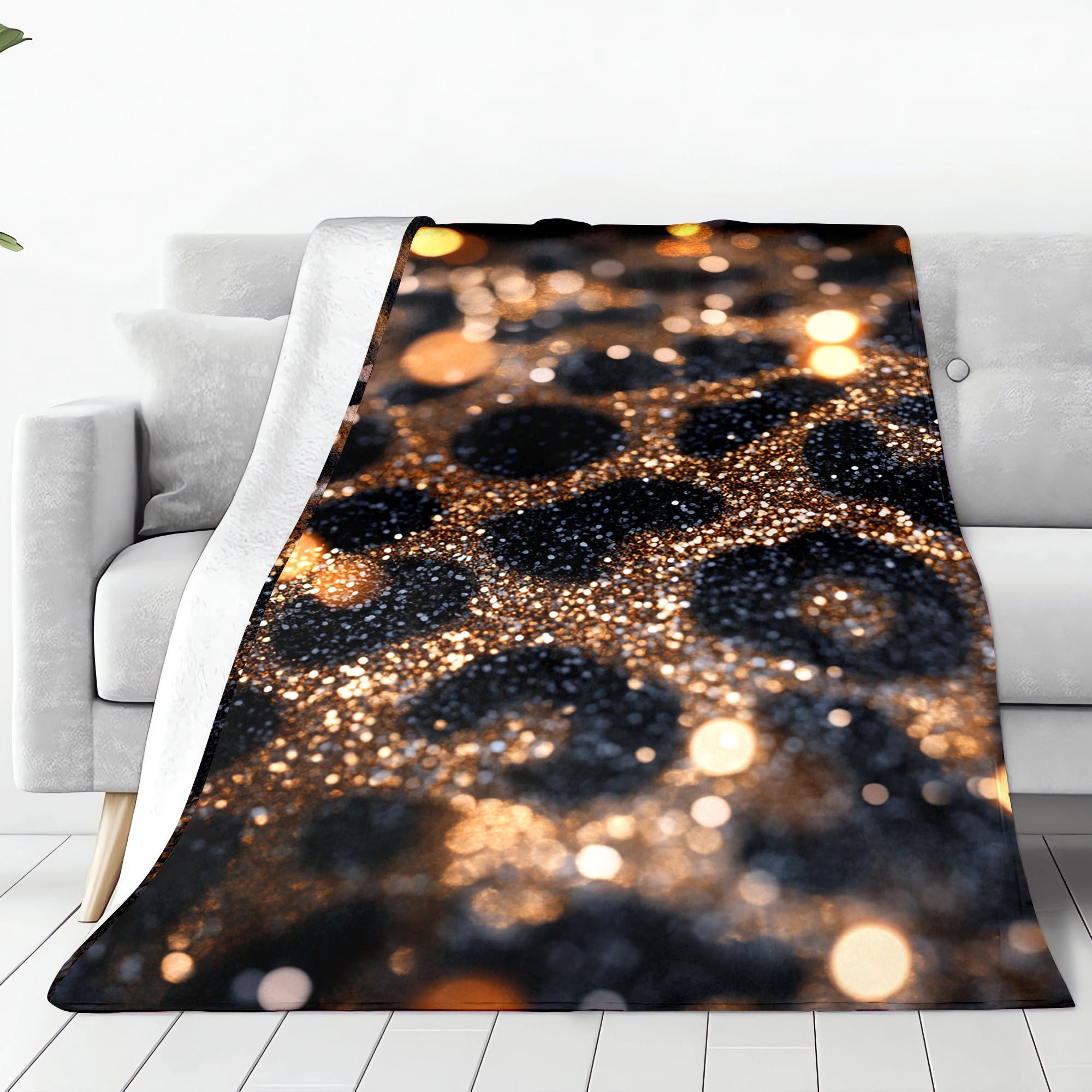 Black and Gold Leopard Print Flannel Fleece Blanket Soft Warm Throw for Sofa Bed Camping