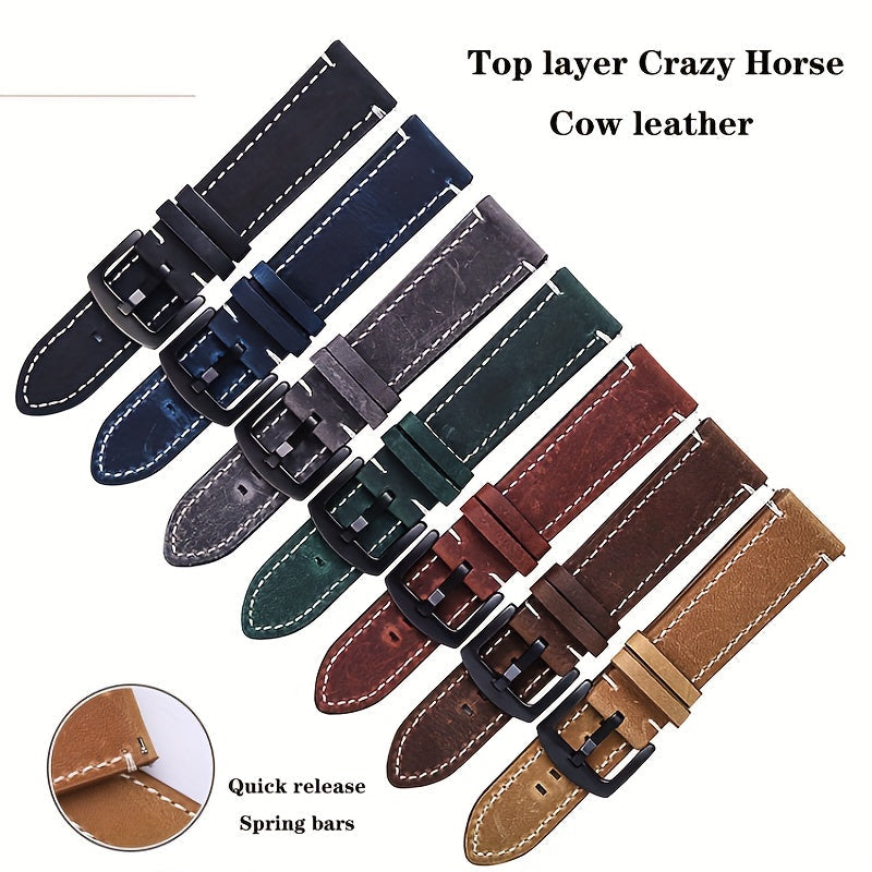 Retro Cow Leather Watch Band 20mm 22mm 24mm with Quick Release Buckle