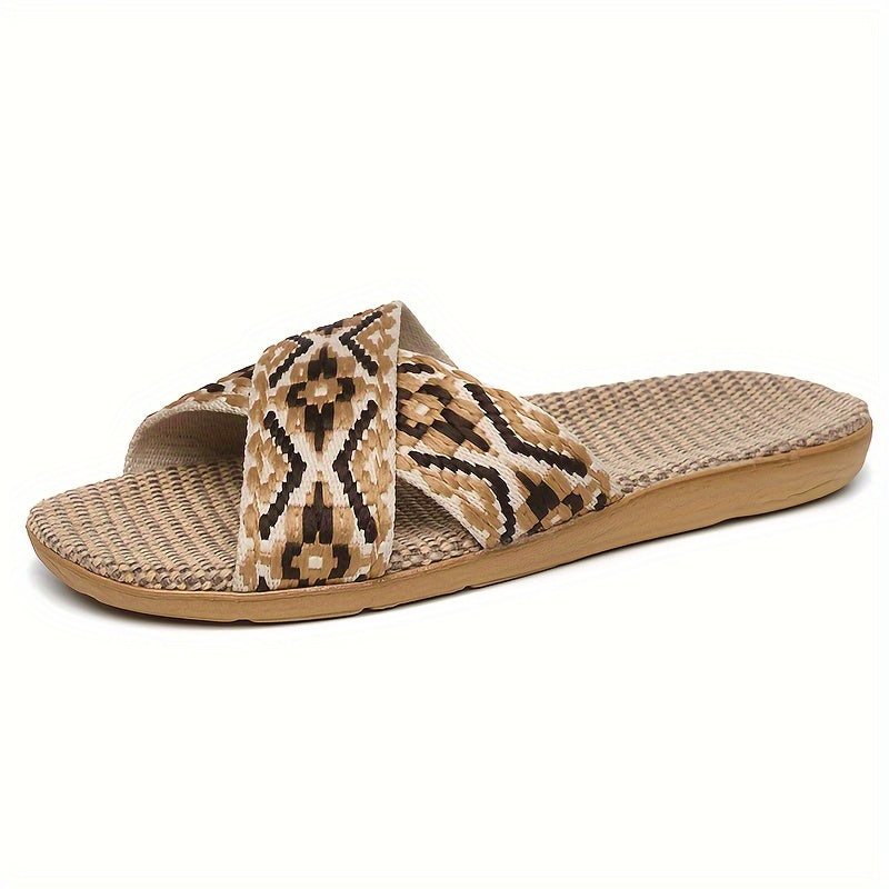 Women Linen Slip-On Indoor House Shoes Open Toe Comfortable