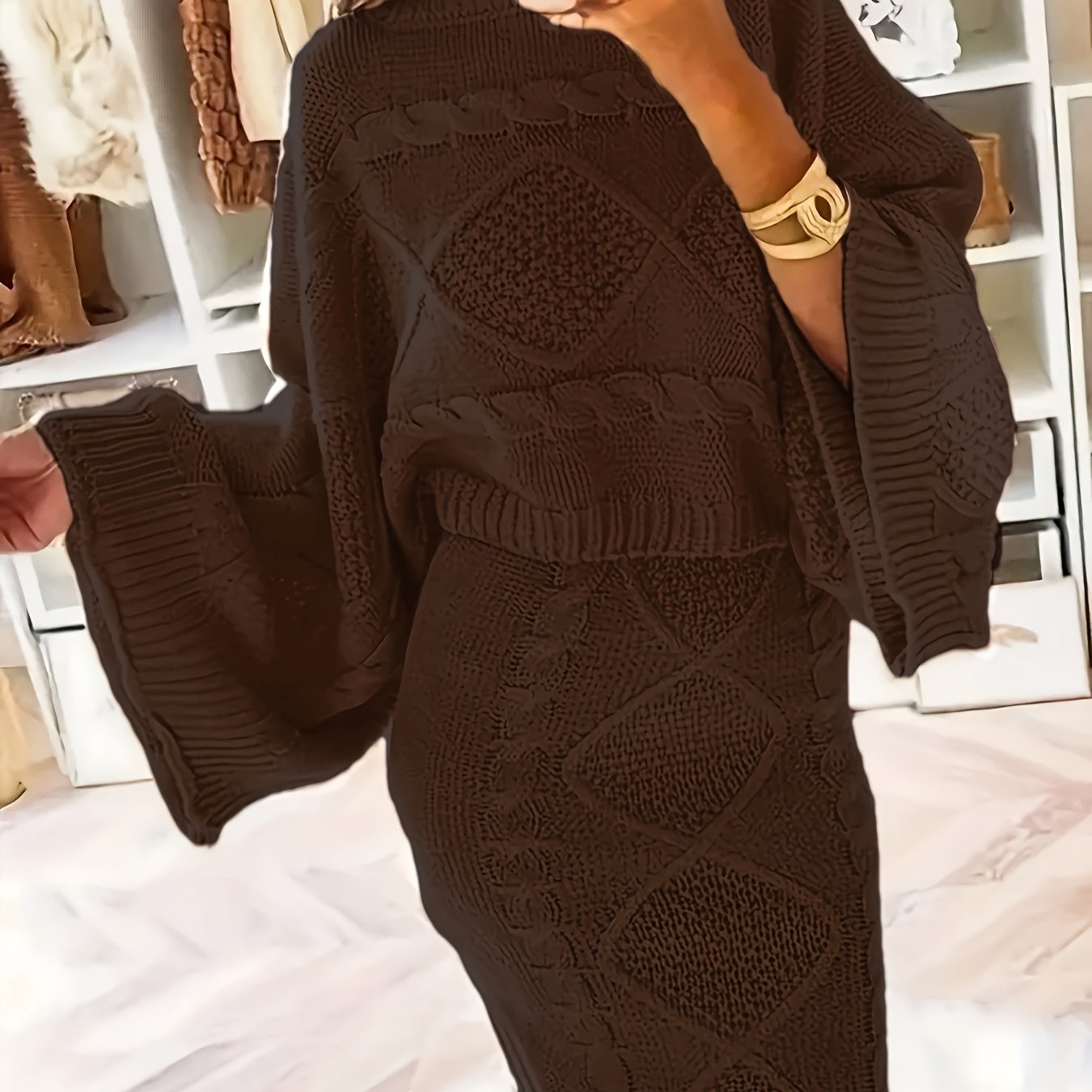 Plus Size Casual Sweater Skirt Two-Piece Set Black Large