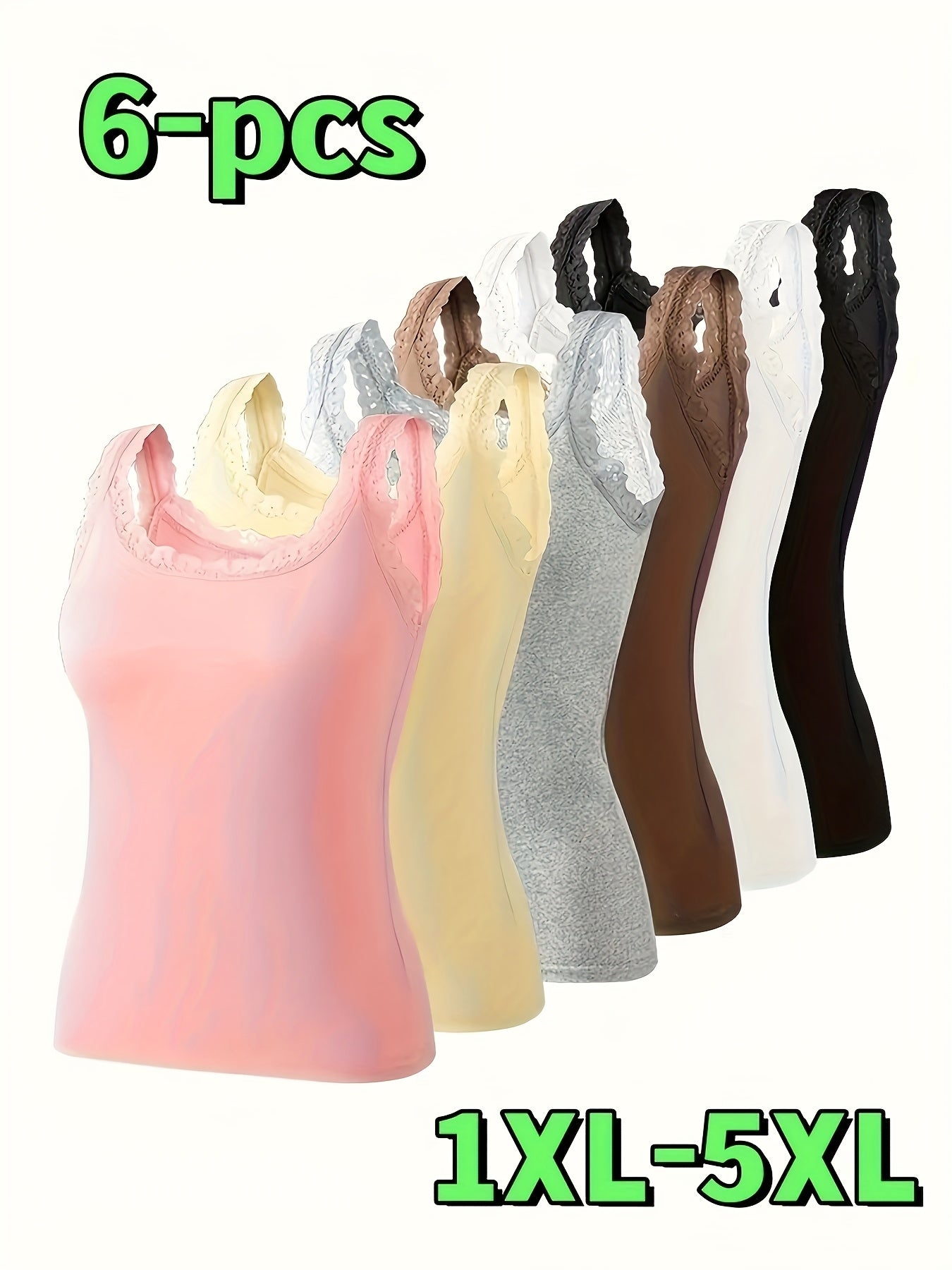 Plus-Size Lace Trim Camisoles Set for Women, Sleepwear, Loungewear, All Seasons