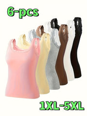 Plus-Size Lace Trim Camisoles Set for Women, Sleepwear, Loungewear, All Seasons