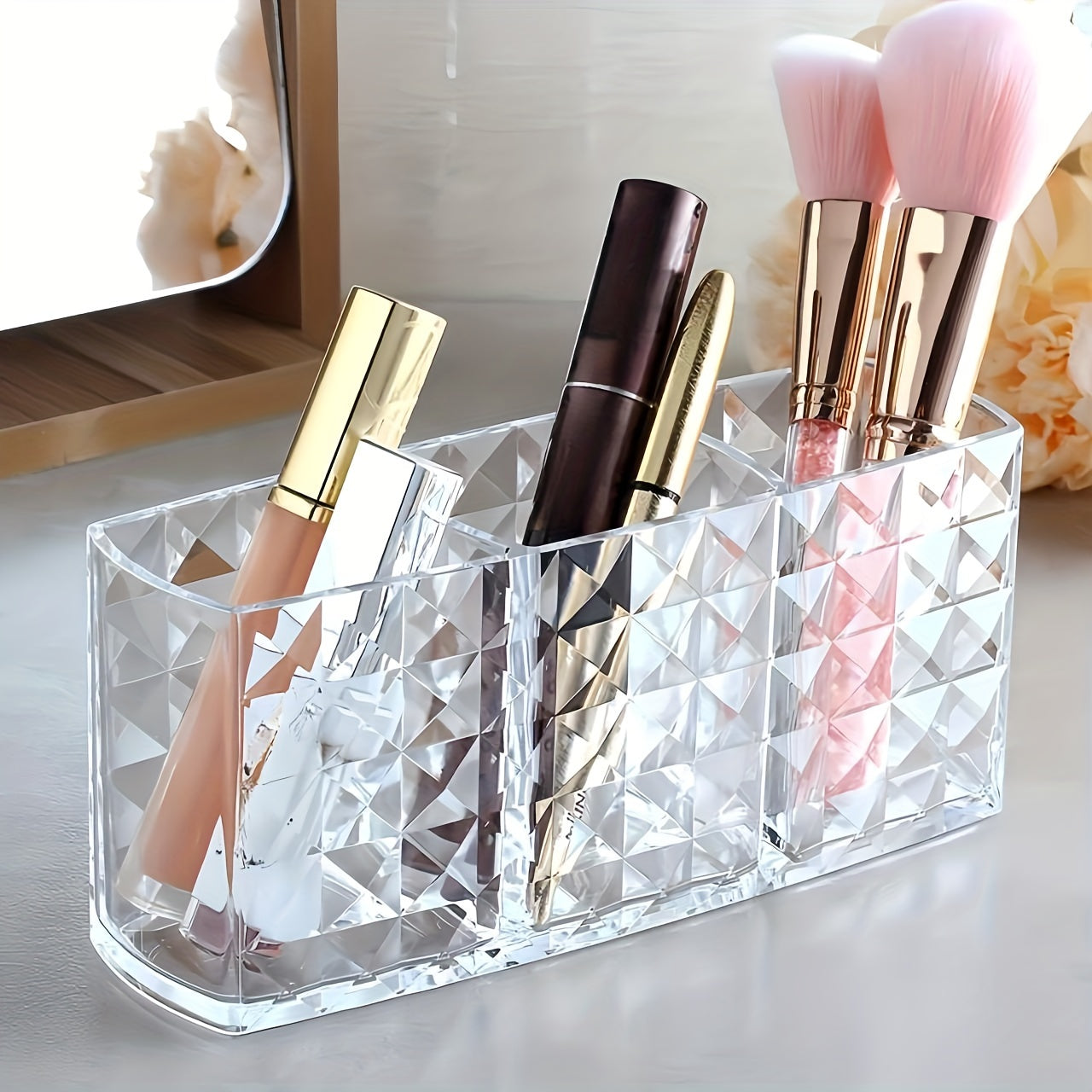 Clear Plastic Makeup Brush Holder with Large Capacity for Vanity or Bathroom Storage