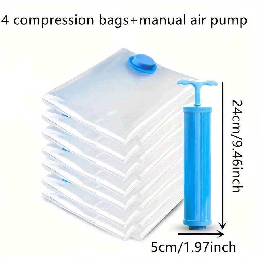 Set of 4 Large Vacuum Sealable Quilt Storage Bags with Manual Pump for Bedding and Closet Organization