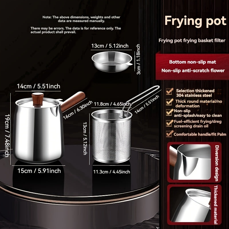 5-ta qismli zanglamaydigan po'latdan yasalgan chuqur qovurish to'plami 2000ml katta sig'imli, plita bilan mos keladi