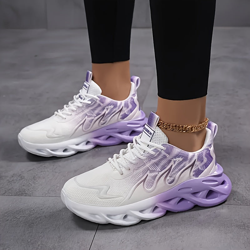 Women's Mesh Running Sneakers - Gradient Pink to White, Lightweight Comfort