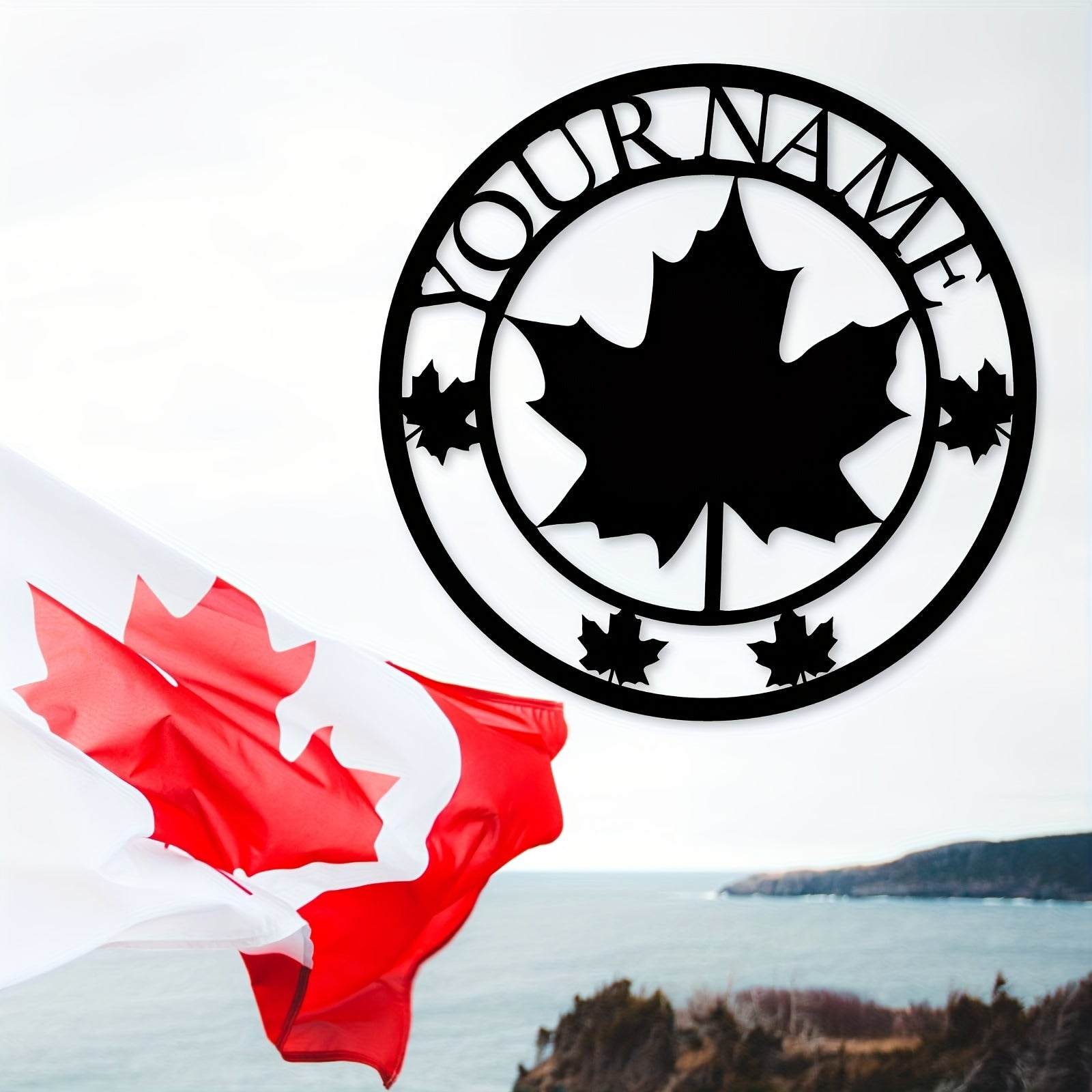 Kanada bezaklari uchun akril yaproq bilan maxsus oilaviy familiya nomi belgisi va metall devor san'ati